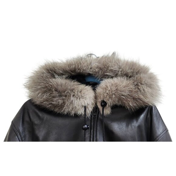 Woman's Dyed Black Sheared Mink Fur Parka Reversing to Black Leather M/L - Picture 7 of 16